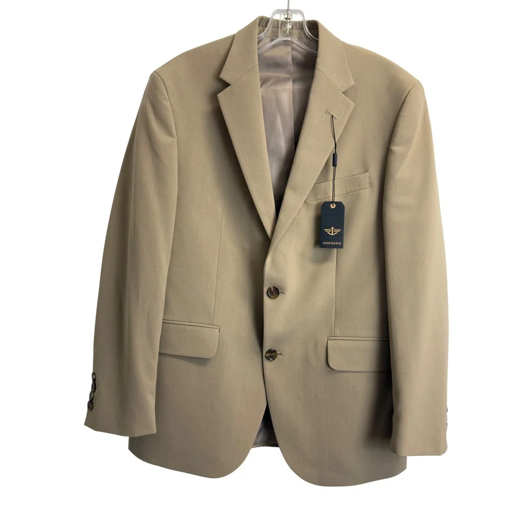 NEW Dockers Mens 38S Khaki Tan Stretch Two Button Blazer Sport Coat